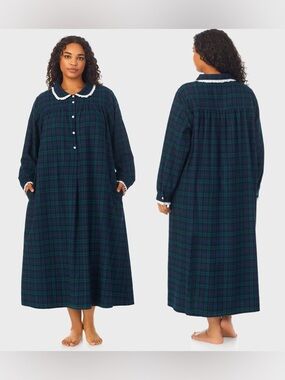 Lanz of Salzburg Plaid Flannel Nightgown Dress Button Front Cottagecore Size S
